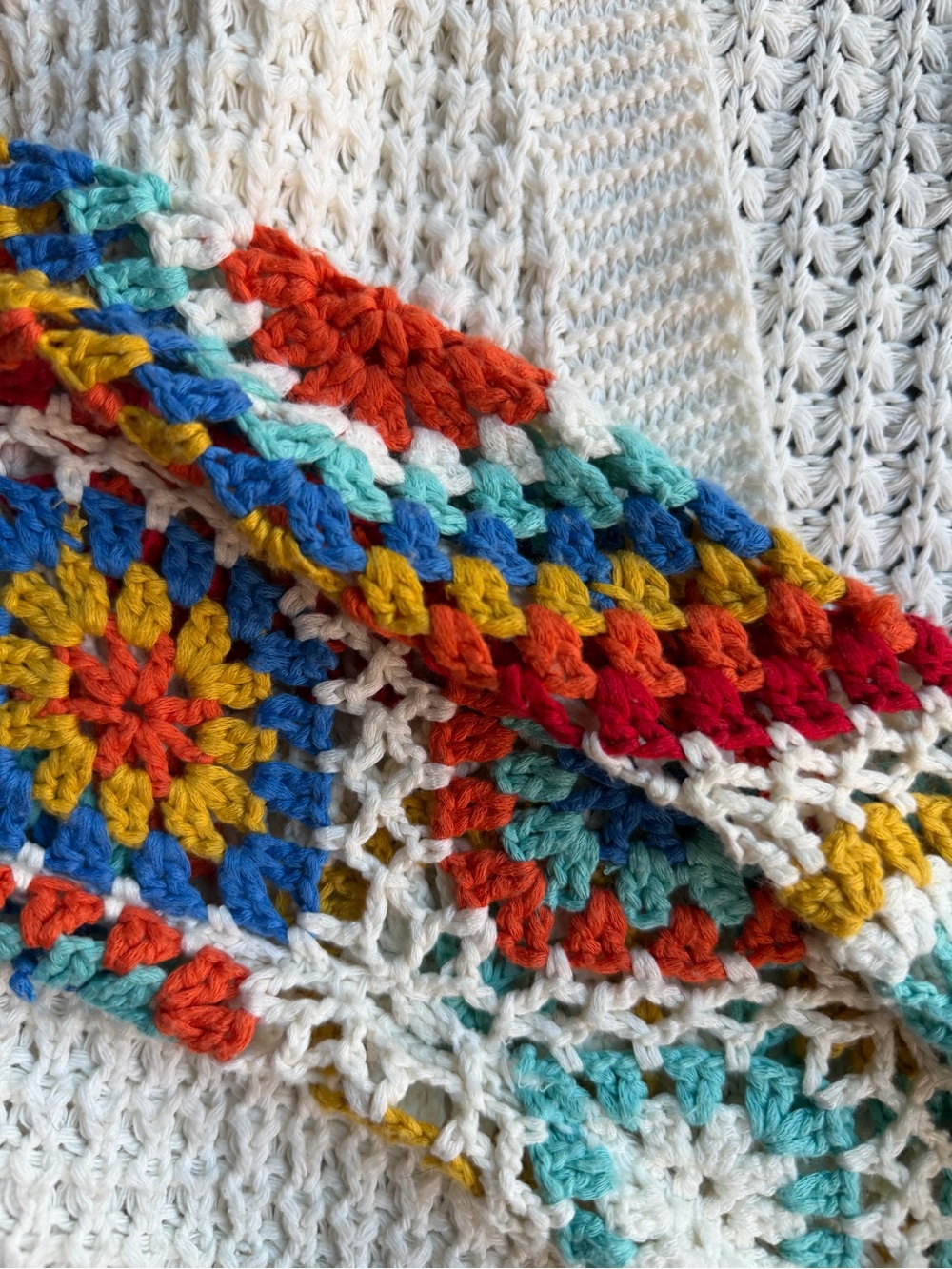 Cream Crochet-Sleeve Open Front Cardigan with Multicolor Accents - Picture 2 of 4